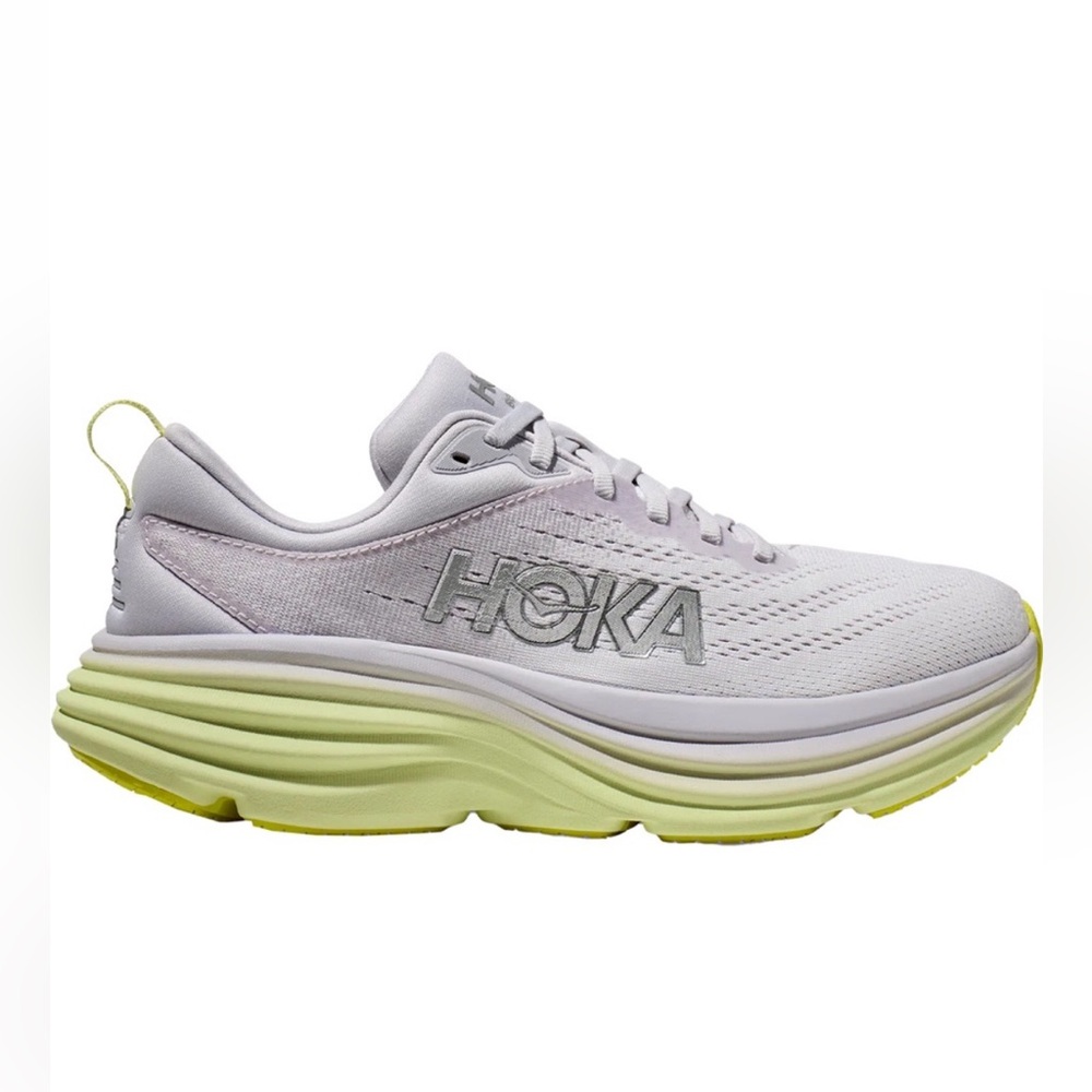 Hoka Women's Bondi 8 Shoes - Light Gray/Yellow size 9B